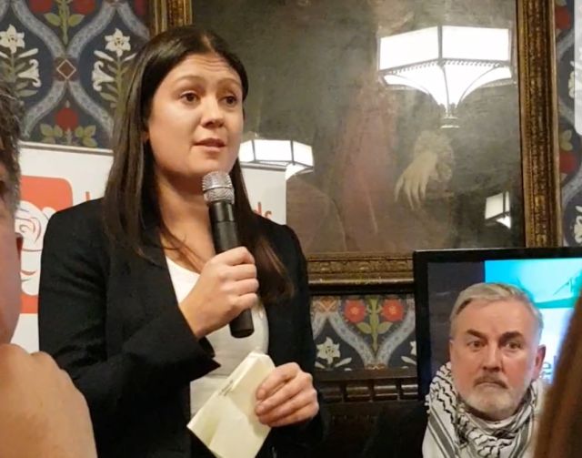 Lisa Nandy MP addressing supporters at the 2018 Christmas reception in Parliament.